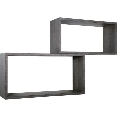 Set 2 Mensole Cubo da Parete Rettangolare in Fibra di Legno Bislungo Rovere Scuro (1/5)