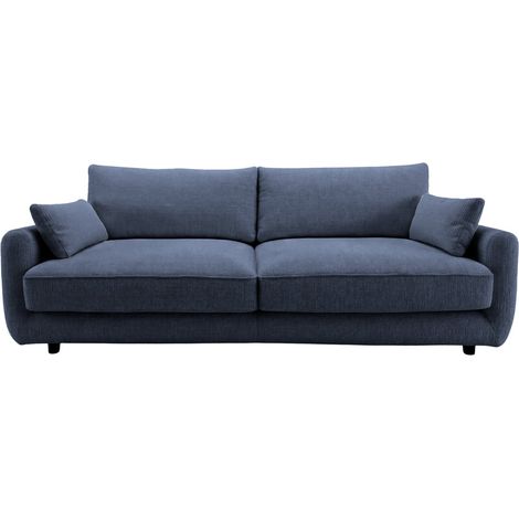 STELLA - Canapé droit convertible tissu chenille 3 places Bleu (1/5)