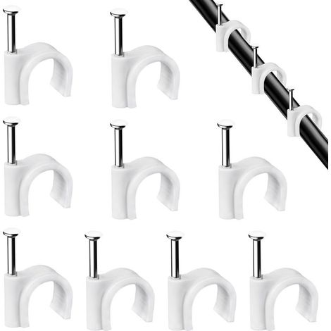 100er-Packung robuste und langlebige weiße runde Kabelclips – 7 mm – Kabelbinder, Kabelorganisatoren, Befestigung von Elektrokabeln, Kabelclips, robuste und langlebige runde Kabelbinder, Wandmontage (1/5)