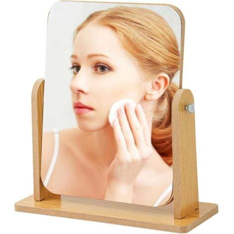 Miroir de Maquillage, Table Rotatif à 360 Degrés Miroir de Bureau en Bois Transparent Haut Miroir (1/4)