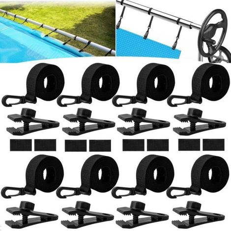 Kit de fixation pour enrouleur de bâche solaire de piscine 24 pièces sangles et clips pour bâche solaire de piscine creusée (1/5)