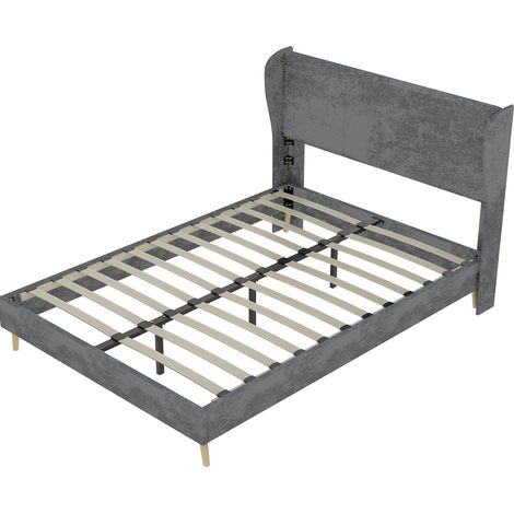 Cama capitoné moderna 140 x 200 cm gris con cabecero blando (1/5)