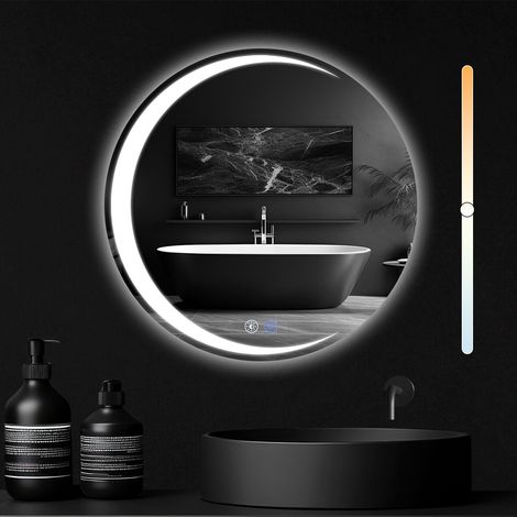Miroir de salle de bain ZMH avec éclairage - miroir mural rond 60cm LED IP44 miroir de salle de bain rond avec interrupteur tactile et fonction antibuée miroir de salle de bain avec lumière dimmable (1/5)