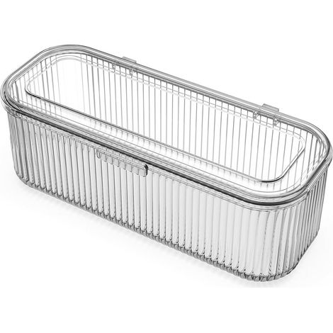 Caja organizadora de brochas de maquillaje, caja transparente para esponjas de maquillaje, caja de almacenamiento de cosméticos con tapa, exhibidor para tocador, 1 compartimento (1 unidad)
