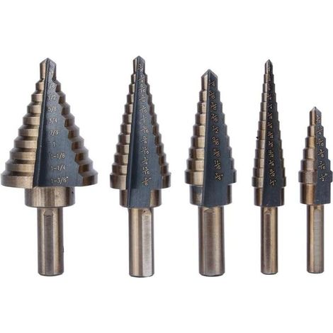 Drill Titanium Bit Set 5pcs Grande Cobalt HSS étape Titane cne de Forage Trou bit Set Outil for la tle avec botier (1/5)