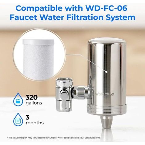 Waterdrop WD-FF-03A Ersatz-Kohlefilter für WD-FC-06 Wasserhahn, reduziert Chlor um 94,42 %, schlechten Geschmack und mehr, hält bis zu 9 Monate (3er-Packung) (1/5)