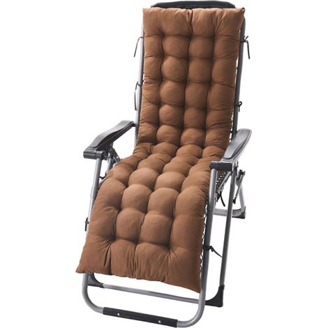 Coussin pour chaise longue de jardin, 155 x 48 x 8 cm, idéal pour chaise longue, imitation lin (marron) (1/5)