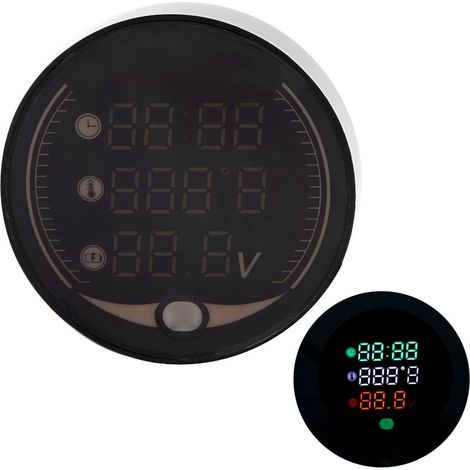 Thermomètre digital moto 3-en-1, voltmètre électronique, horloge et jauge de température, compteur de tension pour tableau de bord (1/5)