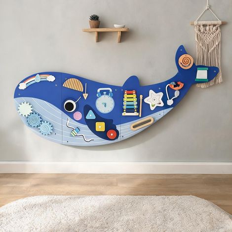 Tableau d'activités Montessori mural thème baleine bleu 120 cm (1/5)