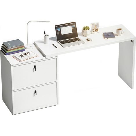 Bureau Corenena réversible en L avec tiroirs classeurs blanc (1/5)