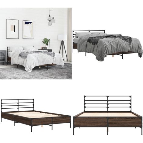 Bettgestell Braun Eichen-Optik 135x190 cm Holzwerkstoff Metall - Holzbettfassungen - Doppelbett - Bettsystem - Eiche Optik - Massivholzbette - Home & Living (1/5)
