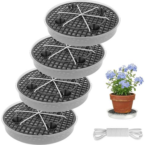 Lot de 4 soucoupes de pot à plantes à arrosage automatique - 32 cm - Soucoupe avec réservoir d'eau et arrosage par mèche - Pour pot en tissu et sac de culture (1/5)