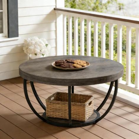 Table d'appoint en bois massif, petite table ronde à deux niveaux, table basse d'appoint pour salon, meuble compact et pratique (1/5)