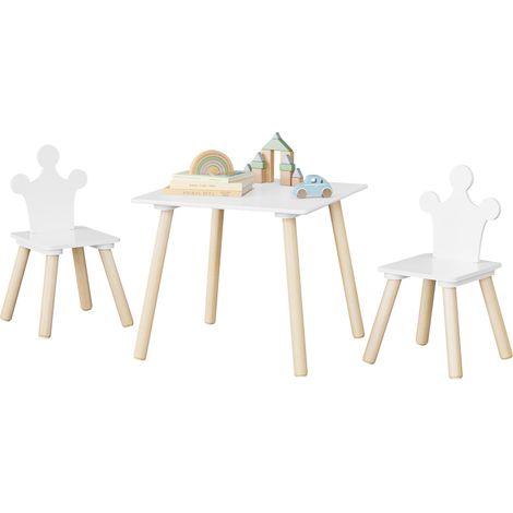 Table pour Enfants avec 2 Chaises WOLTU, en MDF + Bois, Ensemble de Table Carrée et Chaises avec Dossier, Blanc + Couleur de Bois Clair (1/5)