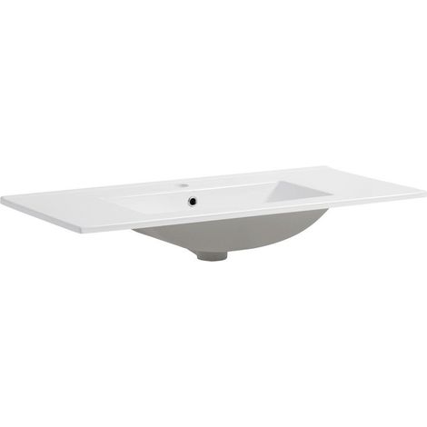 Waschbecken Aus Weißer Keramik 90 Cm Mit Hahnloch Und Überlauf  Matera (1/5)