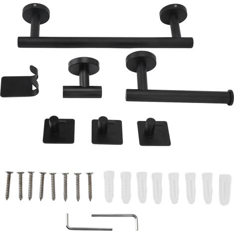 Juego de accesorios de baño de 7 piezas: toallero de acero inoxidable 304, portarrollos de papel higiénico y ganchos de pared. Montaje invisible con tornillos incluidos (878 g). (1/5)