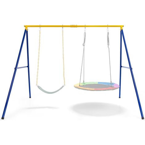 Altalena a forma di A, acciaio, 249x185x181,5 cm, blu/giallo