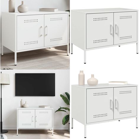 Meuble TV blanc 68x39x50,5 cm acier - Meubles Tv - Meuble Tv Industriel - Meuble Tv Blanc - Rangement Tv - Support Tv Mural - Home & Living