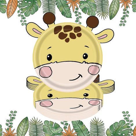 Assiettes en carton jetables à thème animaux de la jungle, avec couverts assortis - Lion (1/5)