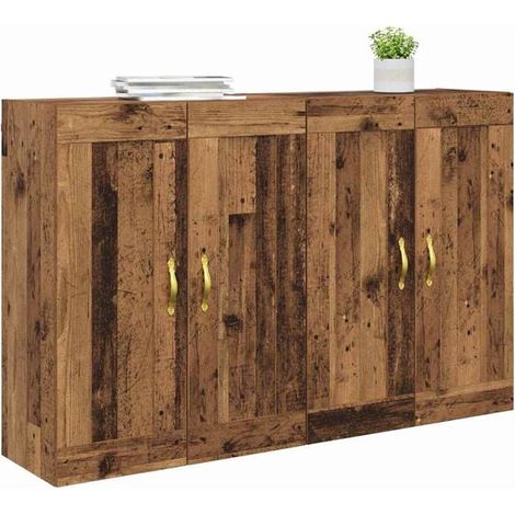 Ensemble de 2 Étagères Murales Rétro en Bois avec Portes, Meuble de Rangement Mural Vintage 69,5 x 34 x 90 cm pour Salon, Cuisine, Entrée (1/5)
