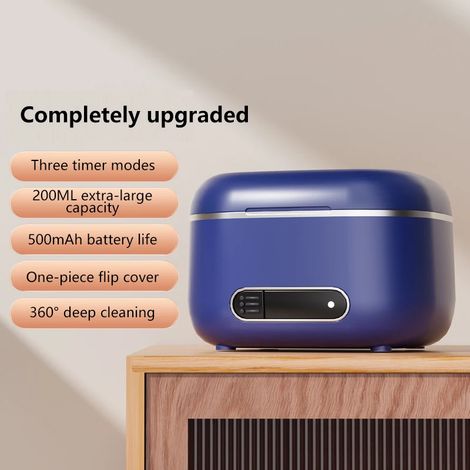 Nettoyeur ultrasonique (bleu) avec 3 vitesses, minuterie, usage domestique, chargement USB (1/5)