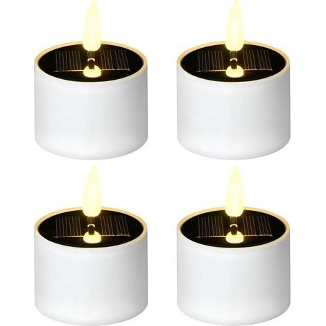 Lot de 4 bougies solaires LED sans flamme, éclairage extérieur du crépuscule à l'aube pour Halloween, mariages, festivals, Noël et décoration de mariage en jaune chaud (1/5)