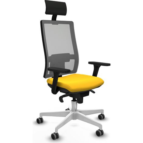 Horna sincro malla gris similpiel amarillo brazos 3D base blanca cabecero fijo ruedas 65mm engomadas (1/5)