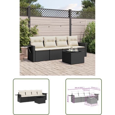 The Living Store 5-tlg. Garten-Sofagarnitur mit Kissen Schwarz Poly Rattan - Gartenmöbel - PE-Rattan Möbel - Outdoor Lounge Set - Sofasatz - Balkonmöbel (1/3)