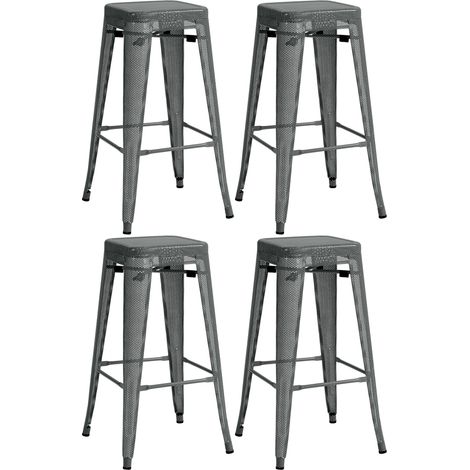 Juego de 4 taburetes de bar con reposapiés apilables de diseño industrial en metal perforado gris 100004511