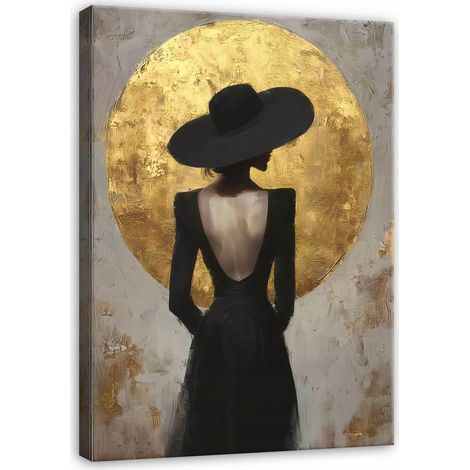 Leinwandbild Abstrakte Frau in Gold im Loft-Stil, moderner Kunstdruck für Schlafzimmer und Wohnzimmer, hochauflösender Druck, 120 x 80 cm