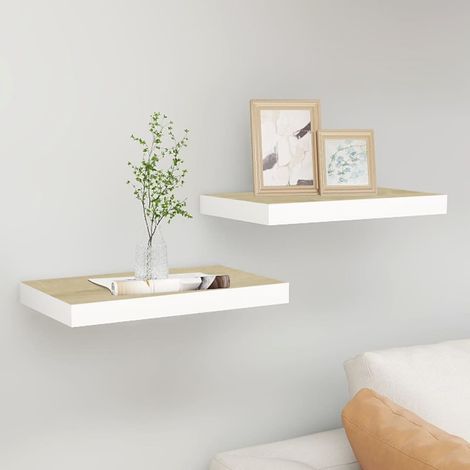Étagères flottantes 2 pcs-Étagère murale-Étagère Suspendue chêne et blanc 50x23x3,8 cm MDF 397091 (1/5)