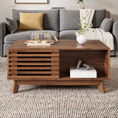 LINHOO Table Basse Relevable avec Porte Tambour, Rangement Pratique, Design Moderne (1/5)