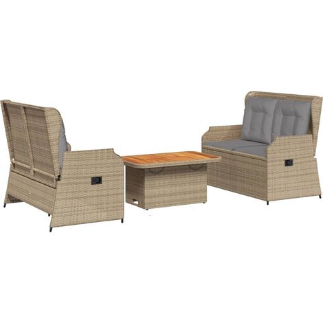 Maison Exclusive - 3-tlg. Garten-Lounge-Set mit Kissen Beige Poly