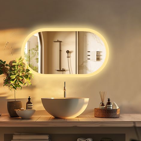800x500mm Illuminated Led Bathroom Mirror with Demister Pad Oval Backlit Wall Mounted - 800mm x 500mm (1/5)