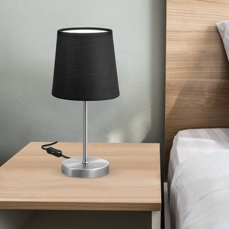 B.K.Licht Lampada da comodino, Lampada da tavolo con paralume in tessuto nero, adatta per lampadina E14 non inclusa max 25W, altezza 30.8cm, abat-jour per camera con interruttore sul filo, IP20, 230V