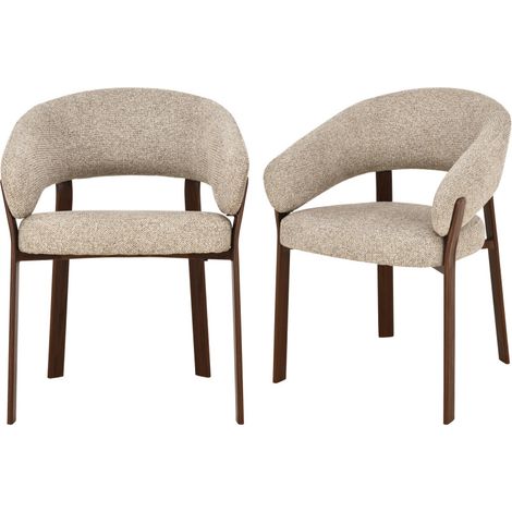 Lot de 2 fauteuils de table en tissu piètement effet bois foncé - Marron chiné - Embo (1/5)