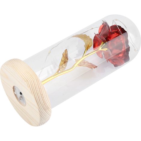Roses préservées sous cloche en verre, roses rouges, cadeau romantique, piles incluses. (1/5)