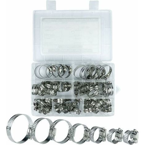 Collier De Serrage, Collier De Serrage Inox, 60 Pièces Collier Serrage Inox, 8-38mm 7 Tailles Différentes, Pour Piscines, Lave Linge, Lave Vaisselle, Conduites D'eau Domestiques (1/4)