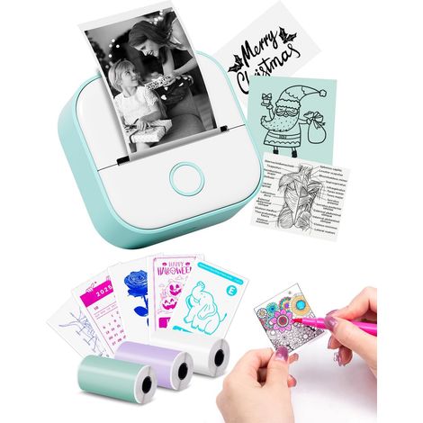 Imprimante d'autocollants - T02 Mini imprimante portable thermique sans encre, machine à fabriquer des autocollants Bluetooth de poche Impresora Portátil (1/5)