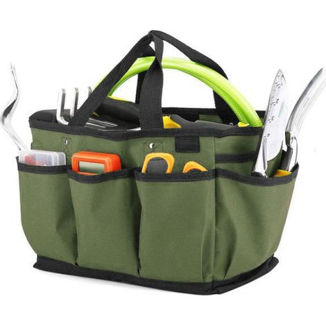 Borsa da giardino, borsa porta attrezzi da giardino e organizer per la casa con tasche, resistente all'usura e riutilizzabile - Verde scuro (1/5)