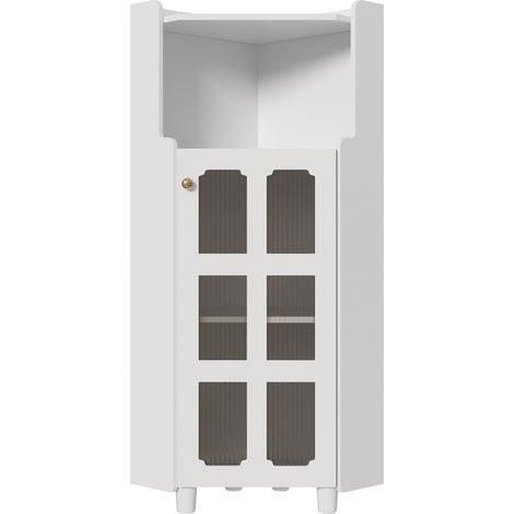 CHICFURN Meuble d’angle blanc laqué avec éclairage LED APP, rangement 2-en-1, vitrine en MDF, pour salon, salle de bain, chambre, design compact (1/5)