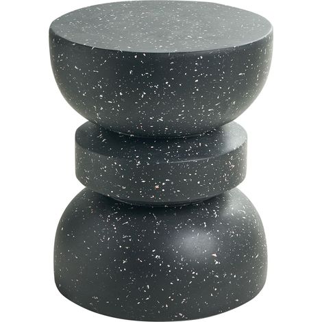 Accent Side Table Black with Terrazzo Effect Magnesium Oxide Fiberglass ø 37 cm Round Top Hourglass Shape UV Rust Water Wind Resistant Modern Living Room FALIRO