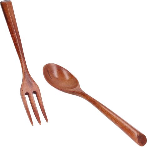 Ensemble Couverts Bois - 2 Pièces - Rengas - Poignée Triangulaire - Résistant Chaleur - Pour Repas Quotidien