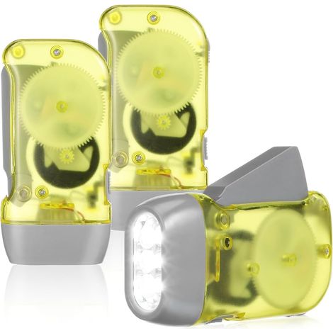 Lot de 3 lampes de poche à manivelle LED, lampe de poche d'urgence à manivelle pour coupure de courant, générateur manuel, équipement d'extérieur pour camping et randonnée, gadget électrique