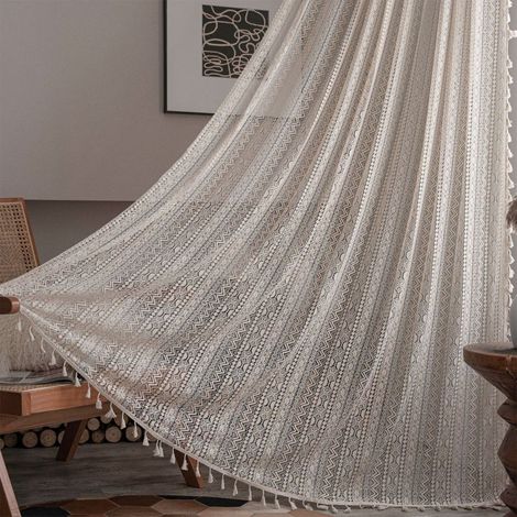 Tende con nappe in cotone, tende in stile rustico per camera da letto e soggiorno (1/4)