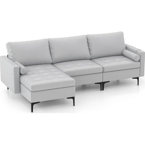 Costway – Canapé convertible 3 places en cuir aérien – Dossier en acier avec 2 ports USB – 3 coussins et 2 traversins – Dimensions 247x130x80cm (1/5)