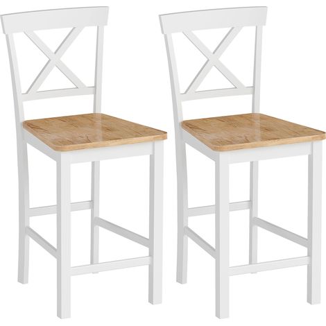 Ensemble 2 tabourets bar dossier repose-pieds – Bois hévéa – Cuisine, bar – Chêne et blanc
