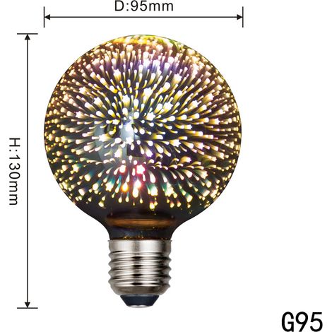 Edison Vintage ampoule E27 avec effet feu d'artifice 3D boîtier en verre décorative ampoule idéale pour salon, restaurant (1/5)