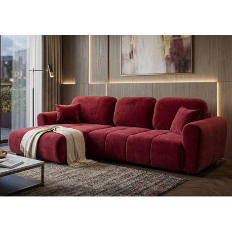 Ecksofa mit Schlaffunktion BRUSK MAX in Stoff Kronos Rot Ottomane Links (1/5)
