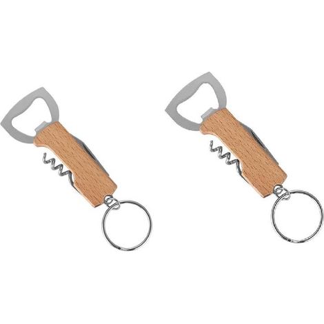 Llavero abrebotellas multifuncional con mango de madera – Abrebotellas portátil para bares, fiestas, camping, accesorio para hombres, padres y amantes de la cerveza, marrón, talla única (1/5)